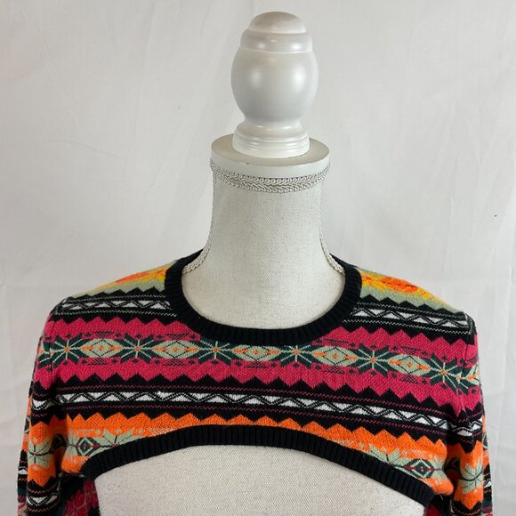 Maeve by Anthropologie Cropped Layer Sweater S Long Sleeve Black Yellow Orange - Picture 2 of 11